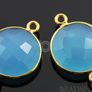 Indigo Blue Faceted Puff Coin Bezel Connector, (BZC7261) - Beadspoint