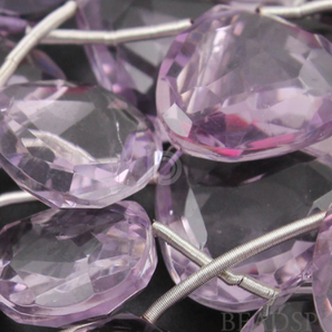 Pink Amethyst Faceted Flat Heart Drops, (2PAM13x13HRT) - Beadspoint