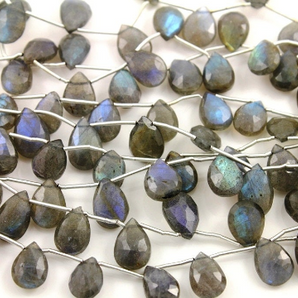 Flashy Blue Labradorite Faceted Pear Drop, (LAB/PR/8x11-9x13) - Beadspoint