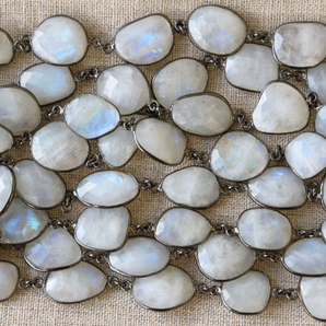 Rainbow Moonstone Faceted Bezel Chain, 16x14mm, (BC-RNB-150) - Beadspoint