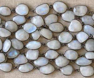 Rainbow Moonstone Faceted Bezel Chain, 16x14mm, (BC-RNB-150) - Beadspoint