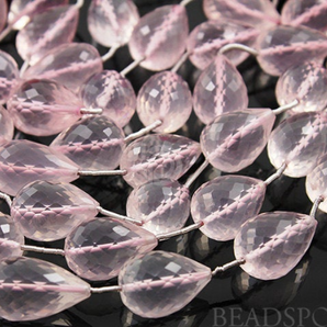 Rose Quartz Straight Long Drilled Faceted Tear Drops,(RQ10x16TEARLD) - Beadspoint