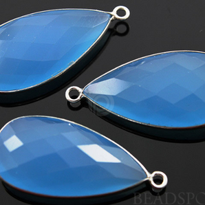 Capri Blue Chalcedony Faceted Pear bezel, (SSBZC7058) - Beadspoint