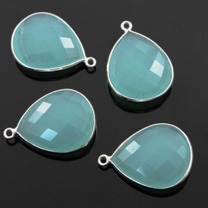 Aqua Chalcedony Faceted Pear Bezel, 21 x 25 mm (SSBZC3066) - Beadspoint