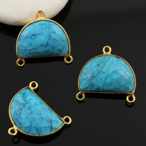 Turquoise Faceted Half Moon Shape Bezel Connector, (BZC9041/TURQ/CNT) - Beadspoint