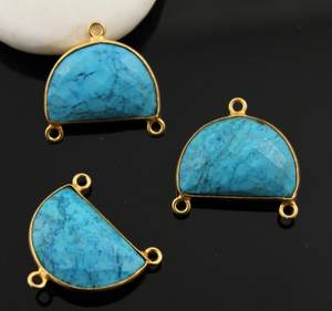 Turquoise Faceted Half Moon Shape Bezel Connector, (BZC9041/TURQ/CNT) - Beadspoint