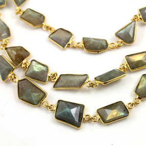 Labradorite Fancy cut Bezel Chain, (BC-LAB-35) - Beadspoint