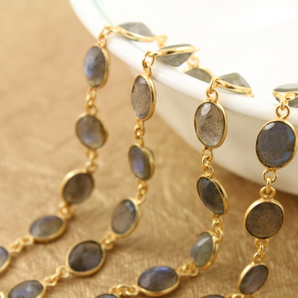 Flashy Blue Labradorite Oval Bezel Vermeil Chain, (BC-LAB-44) - Beadspoint