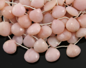 Pink Opal Faceted Heart Tear Drops, (POPL/14mm/HT) - Beadspoint