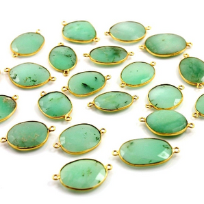 Australian Chrysoprase Faceted Oval Connector,BZCT7351) - Beadspoint