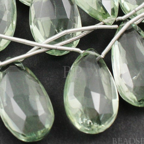 Green Amethyst Large Faceted Pear Drops, (2GAMxlpear) - Beadspoint