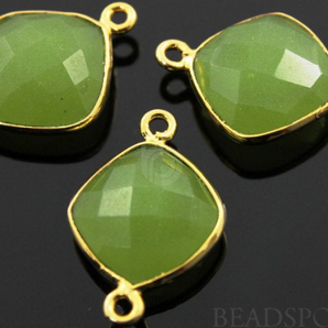 Apple Green Chalcedony Faceted Cushion Connector, (BZC3038) - Beadspoint