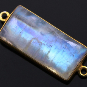 Rainbow Moonstone Component, Gold Vermeil Over Sterling Silver, 12x24mm (MNSFNCY-B) - Beadspoint