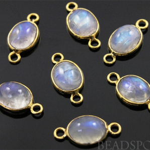 Rainbow Moonstone Smooth Oval Connector, (RmnOV-MD) - Beadspoint