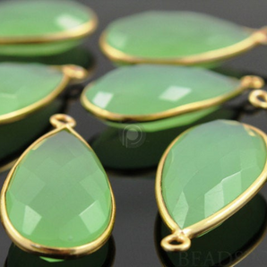 Green Chalcedony Faceted Pear Bezel, (BZC7053) - Beadspoint