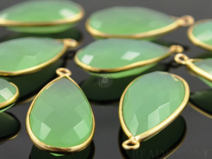 Green Chalcedony Faceted Pear Bezel, (BZC7053) - Beadspoint