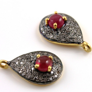 Pave Diamond Teardrop Ruby Pendant, (DCH-105) - Beadspoint