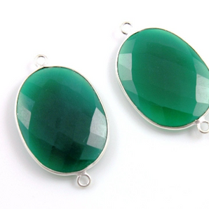 Green Onyx Large Oval Connector,   (BZCT5005) - Beadspoint