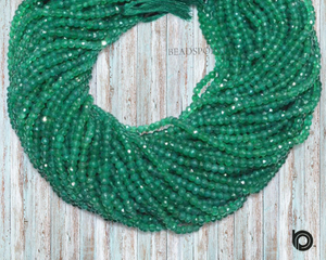 Natural Shaded Green Onyx Rondelle Beads, 1 Full Strand, 13 Inches, Onyx Faceted Roundels, 4 mm Rondelle Beads, Onyx Beads, (GNX4RNDL) - Beadspoint