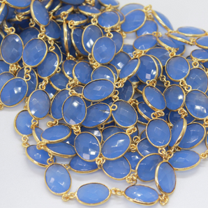 Blue Chalcedony Faceted Oval Chain, (GMC-BCL-12X14) - Beadspoint