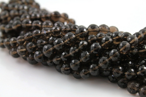 Smokey topaz faceted round beads, (TPZSM/RD/6-8) - Beadspoint