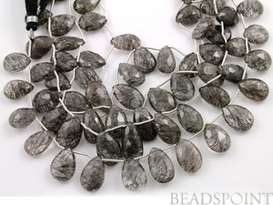 Black Rutilated Quartz Medium Faceted Pear Drops, (4BRUT10x13PEAR) - Beadspoint