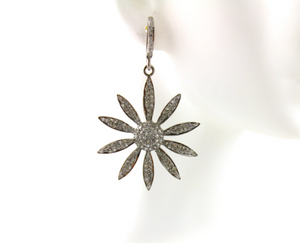 Pave Diamond Sunflower Dangling Earrings (Earr-023) - Beadspoint