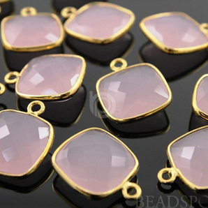 Rose Quartz Faceted Puff Cushion Bezel, (BZC7588) - Beadspoint