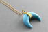 Turquoise Crescent Moon Electroplated Horn Pendant, (BZC-9062)