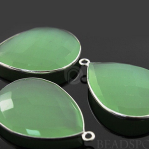 Light Green Chalcedony Faceted Pear Bezel, (SSBZ7305) - Beadspoint