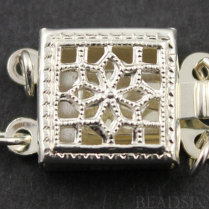 Sterling Silver Filigree Box Clasp w/ 2 Rings, (SS/956/2) - Beadspoint