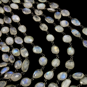 Rainbow Moonstone Faceted Bezel Chain, (BC-RNB-164) - Beadspoint