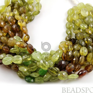 Green Grossular Garnet  Faceted Flat Oval Beads, 6 Pieces, (6GRG8x10OVAL) - Beadspoint