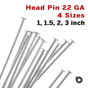Sterling Silver Head Pin 22 GA, 4 Sizes, (SS/H22) - Beadspoint