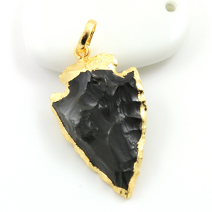 Black Obsidian Electroplated Arrowhead Bezel, BZC/9027/BOB/SM - Beadspoint