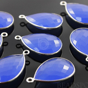 Blue Chalcedony Faceted Pear Bezel, (SSBZC7081) - Beadspoint