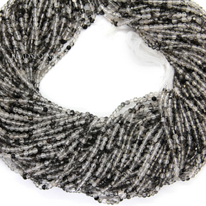 Black Rutile Micro Faceted Rondelle Beads, (BRUTL-2.5FRNDL) - Beadspoint