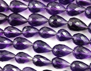 Amethyst Faceted Top Drilled Pear Drops, (AM/SDTR/5x7-6x10) - Beadspoint