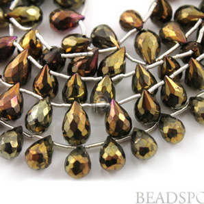 Pyrite Bronzed Titanium Metallic Faceted Tear Drops, (PYR7x10TEAR(B)) - Beadspoint