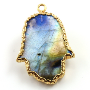 Electroplated Hamsa Evil Eye in Labradorite, (HAM/LAB/101) - Beadspoint