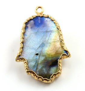 Electroplated Hamsa Evil Eye in Labradorite, (HAM/LAB/101) - Beadspoint