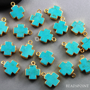 Turquoise Howlite Electroplated Cross Charm, (BZC-10005) - Beadspoint