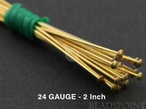 Gold Vermeil Sterling Silver Head Pin 24GA, (VM/H24/200) - Beadspoint