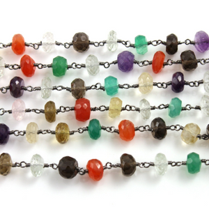 Multi Gemstone Roundel Wire Wrapped Rosary, ( RS-MUL-230) - Beadspoint
