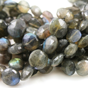 Grey Labradorite Micro Faceted Coins, (LAB/Coin/10-12) - Beadspoint