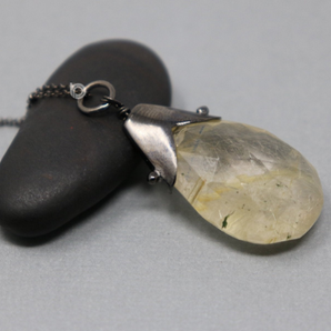 Rutilated Quartz Gemstone Drop in Sterling Silver, (GBD-021) - Beadspoint