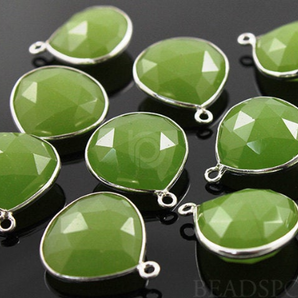 Apple Green Chalcedony Faceted Heart Bezel, (SSBZ7027) - Beadspoint