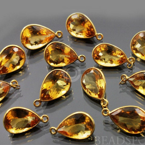 Natural Genuine Brazilian Citrine Baby Pear Pendant, Gold Vermeil ,18x11mm, 1 Piece (CIT003) - Beadspoint