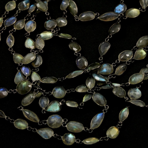 Labradorite Bezel Chain, Antique finish (GMC-BZ-LAB14) - Beadspoint