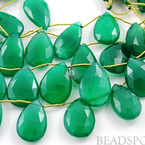 Green Onyx Large Faceted Flat Pear ,(GRX15x22PEAR) - Beadspoint